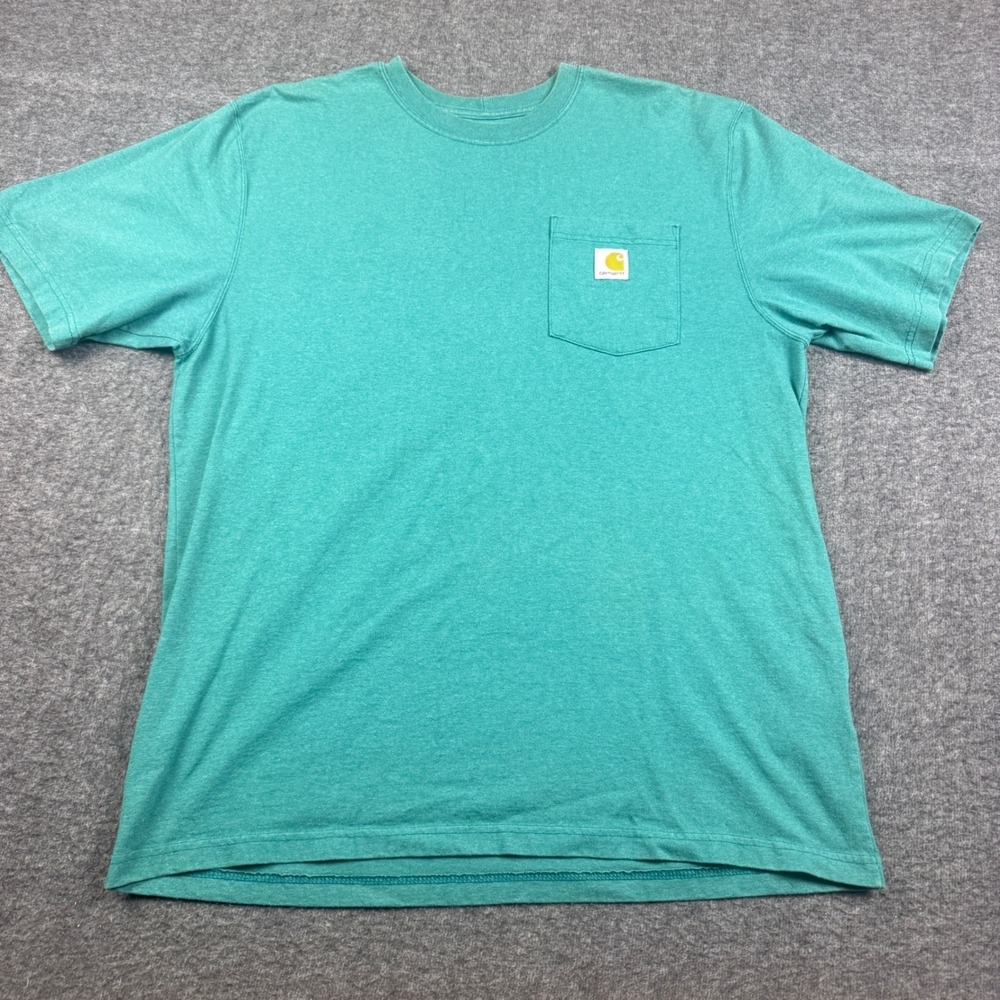 Carhartt Pocket T-Shirt Mens Large Green Loose Fit Short Sleeve Tee Work Wear